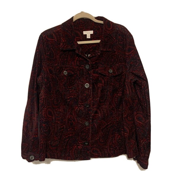Charter Club Womens Plus Size 1X Multicolor Paisley Print Corduroy Button Blouse - Picture 1 of 5